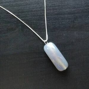 Natural Stone Pendant on Silver Box Chain Necklace 16" choker length